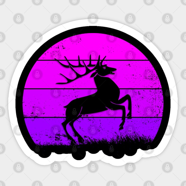 Purple Sun Retro Deer Silhouette Sun Stag Shadow Hunters lovers Gift Sticker by BijStore